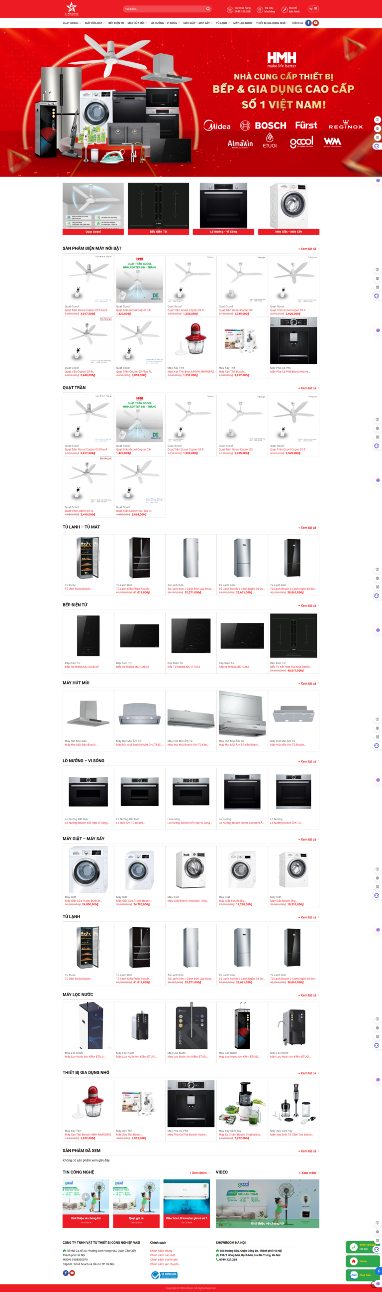 Mẫu website bán điện gia dụng, quạt, đồ điện
