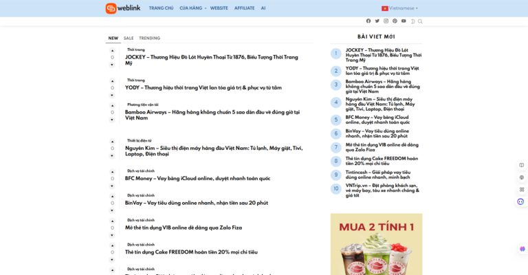 Mẫu website chia sẻ link affiliate, review và so sánh