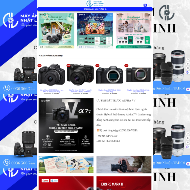 Mẫu website bán máy ảnh, ống kính, phụ kiện