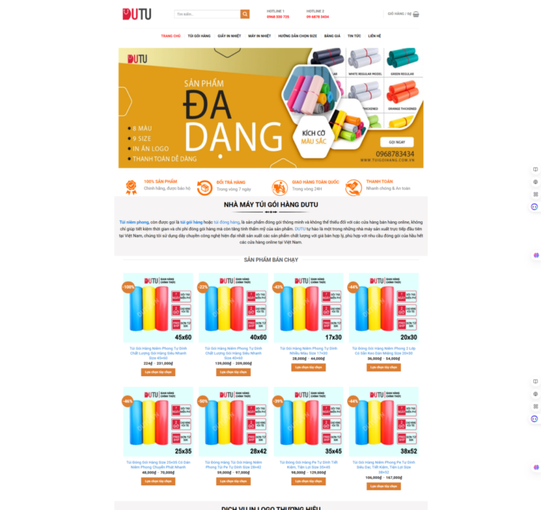 Mẫu website bán túi gói hàng, bao bì đóng gói