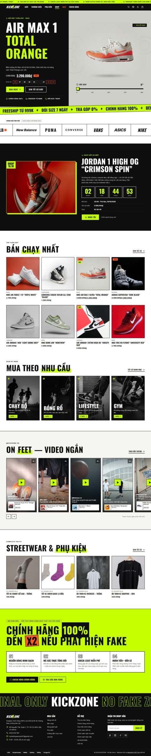 Mẫu website bán giày sneaker KICKZONE
