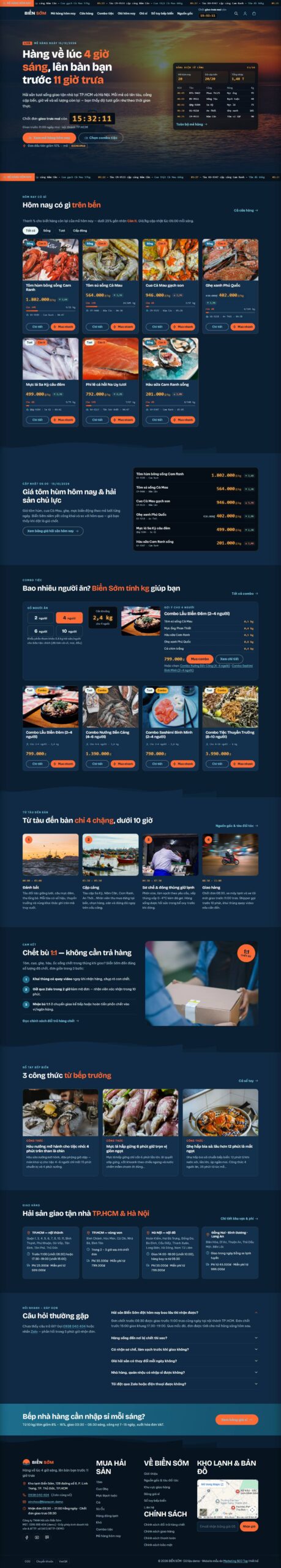 Mẫu website bán hải sản tươi sống BIỂN SỚM