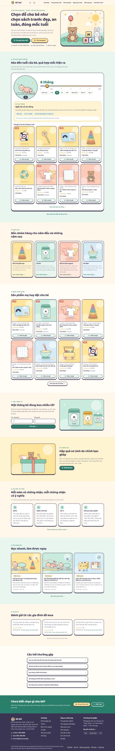Mẫu website bán đồ chơi, tã bỉm và đồ sơ sinh cho bé BÉ MƠ