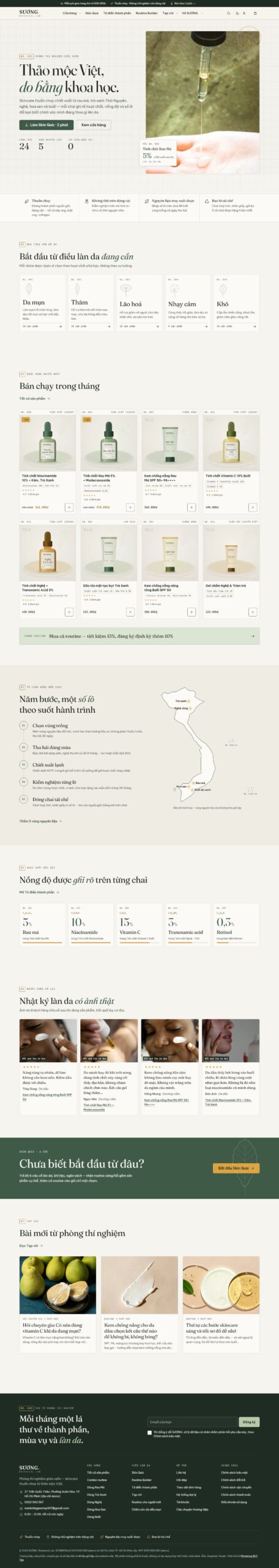 Mẫu website bán mỹ phẩm thuần chay SƯƠNG.
