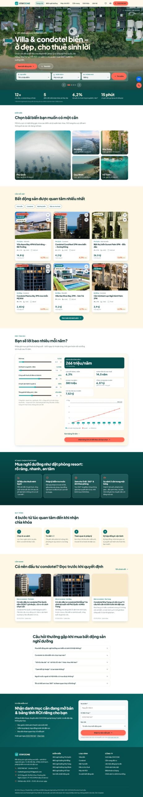 Mẫu website bất động sản nghỉ dưỡng STAYZONE