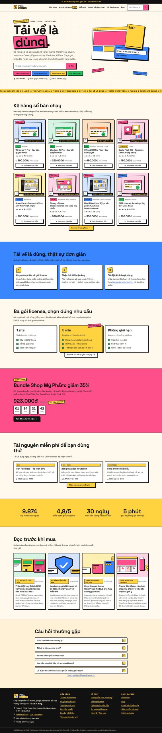 Mẫu website chợ sản phẩm số PIXEL BAZAAR