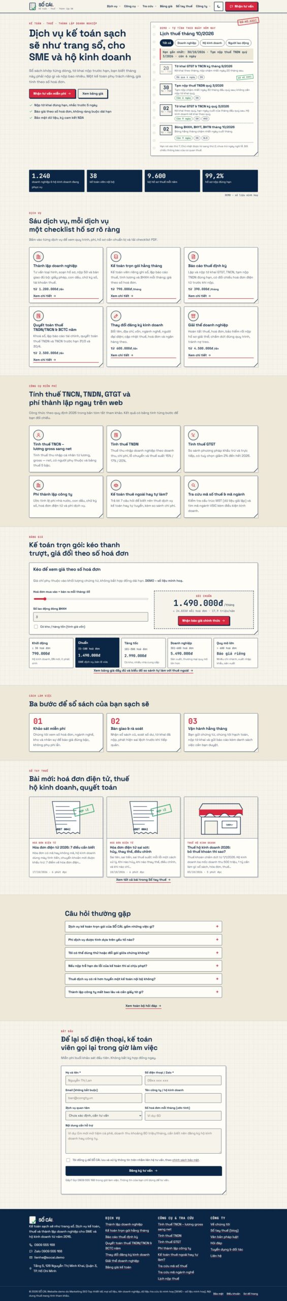Mẫu website dịch vụ kế toán, thuế, thành lập doanh nghiệp SỔ CÁI.