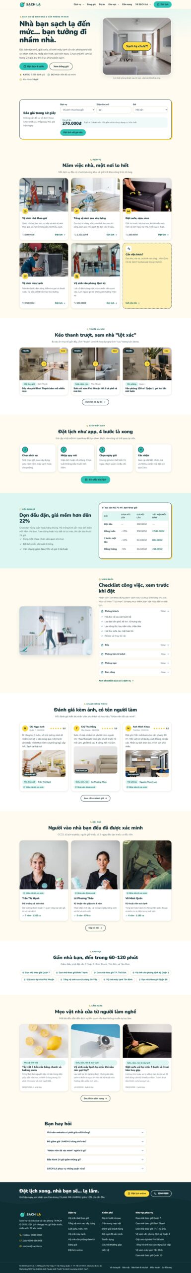 Mẫu website dịch vụ vệ sinh nhà, văn phòng đặt lịch như app SẠCH LẠ
