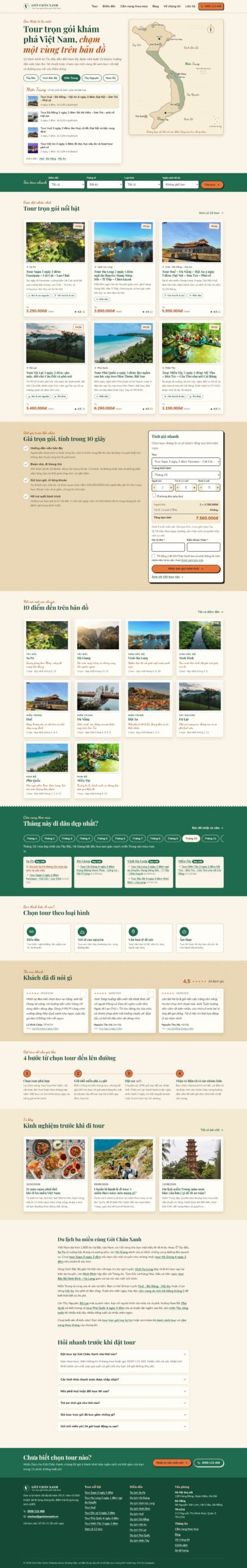 Mẫu website du lịch lữ hành tour trọn gói Gót Chân Xanh
