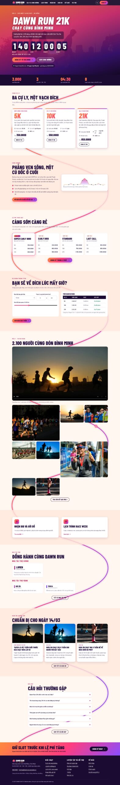 Mẫu website giải chạy, sự kiện thể thao DAWN RUN