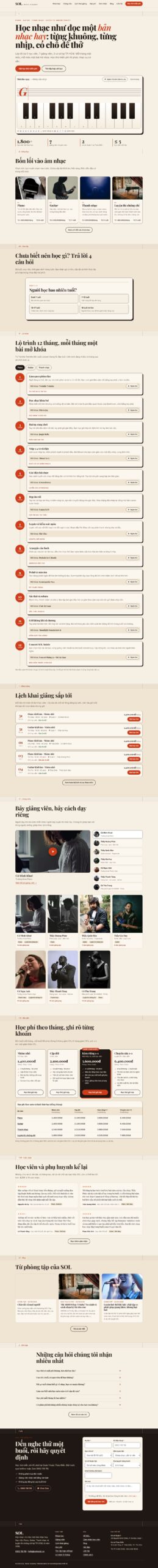 Mẫu website học viện âm nhạc, piano, guitar, thanh nhạc SOL.