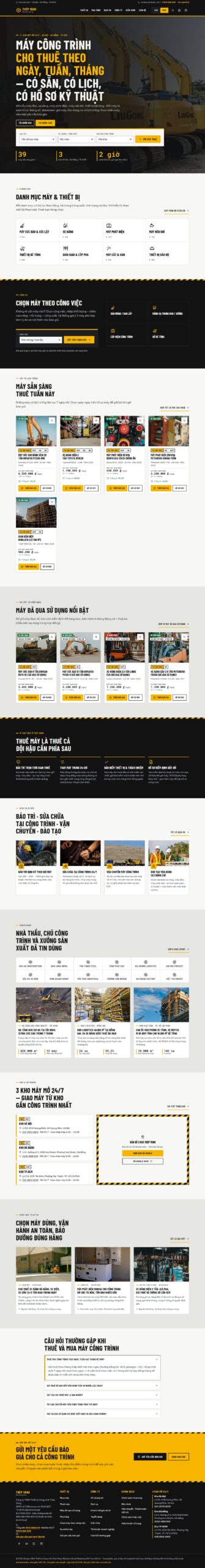 Mẫu website máy công trình mua và cho thuê THÉP VÀNG