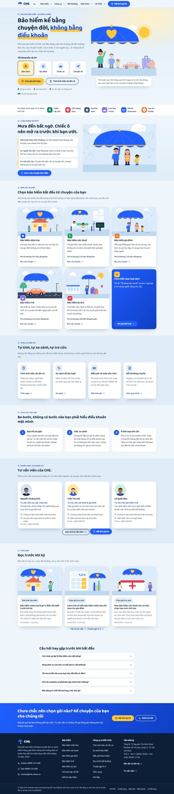 Mẫu website môi giới bảo hiểm CHE. kể bằng chuyện đời