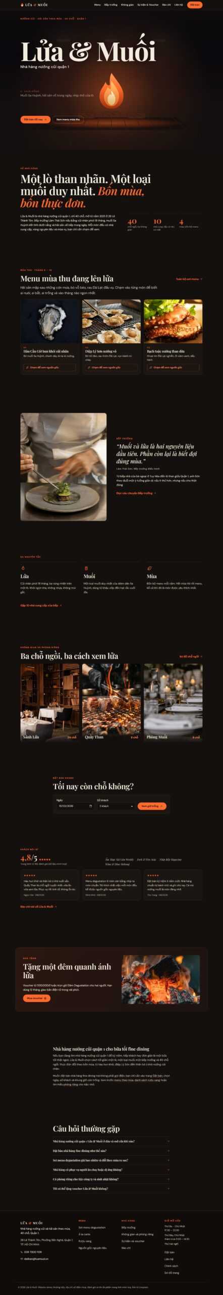 Mẫu website nhà hàng nướng củi fine dining Lửa & Muối