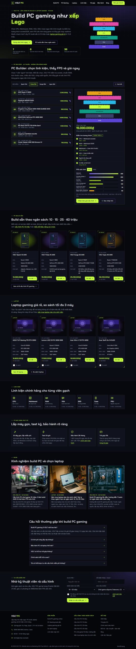 Mẫu website bán PC build, laptop gaming VOLT PC