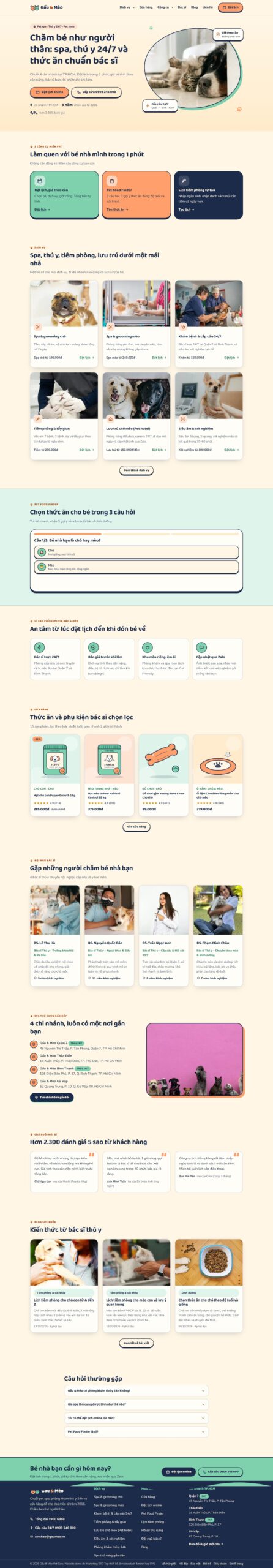 Mẫu website pet spa, phòng khám thú y, cửa hàng chó mèo Gấu & Mèo