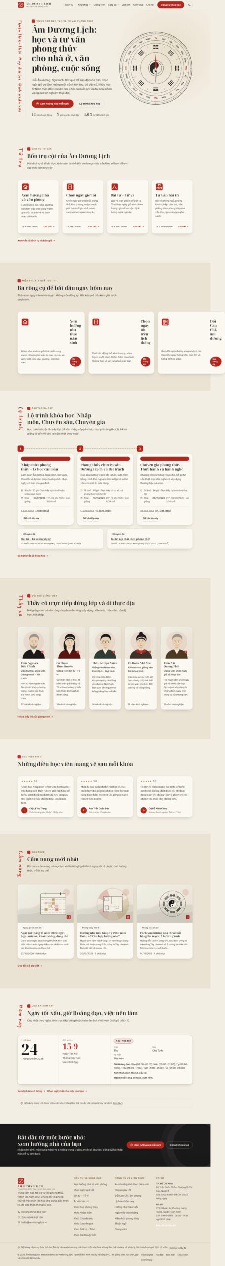 Mẫu website trung tâm phong thủy, đào tạo và tư vấn Âm Dương Lịch