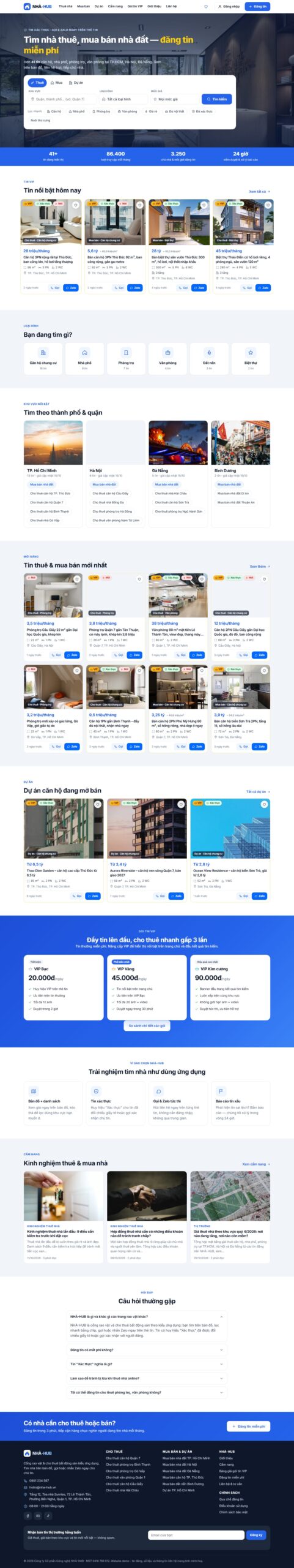 Mẫu website rao vặt, cho thuê nhà đất NHÀ-HUB