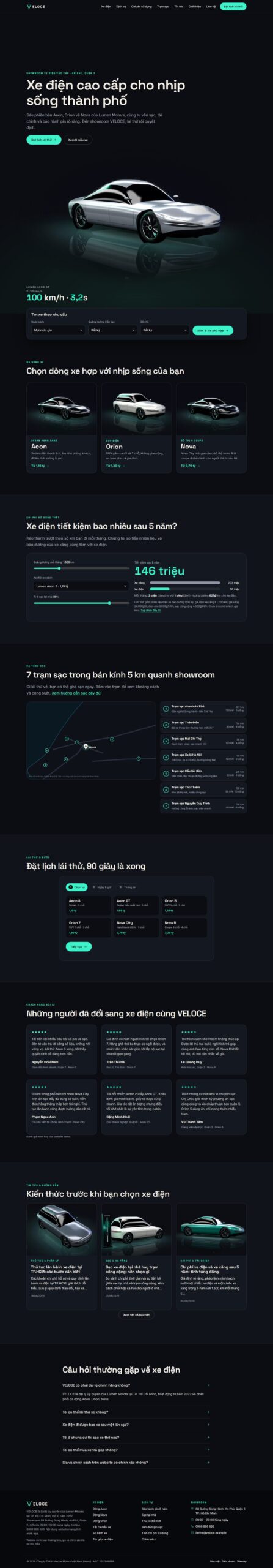 Mẫu website showroom xe điện cao cấp VELOCE