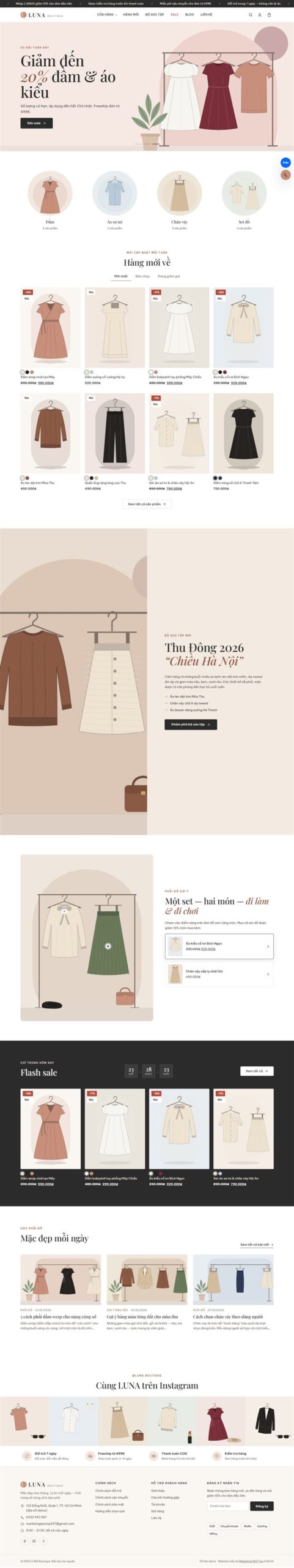 Mẫu website thời trang nữ, shop quần áo LUNA