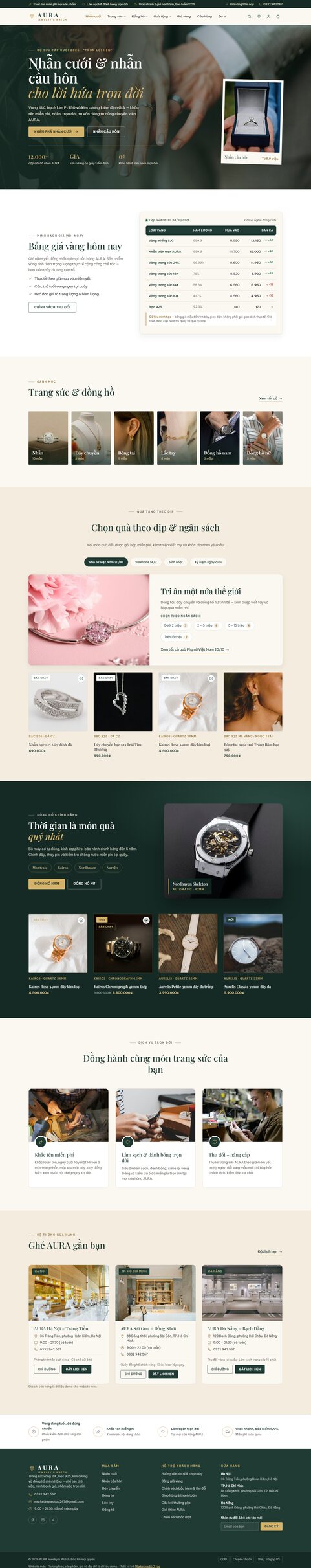 Mẫu website trang sức, đồng hồ AURA