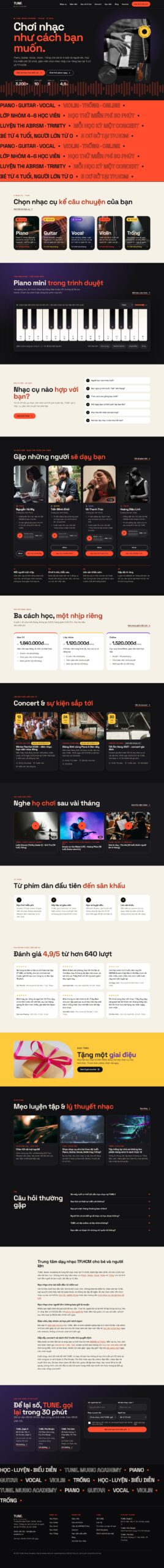 Mẫu website trung tâm dạy nhạc, piano, guitar, vocal TUNE.