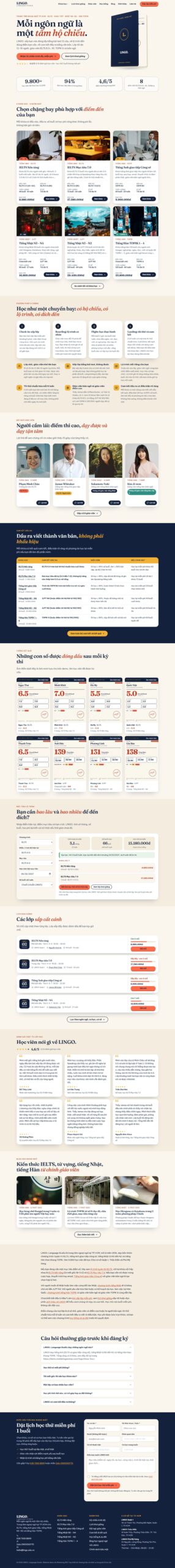 Mẫu website trung tâm ngoại ngữ LINGO. có quiz xếp lớp, lịch khai giảng