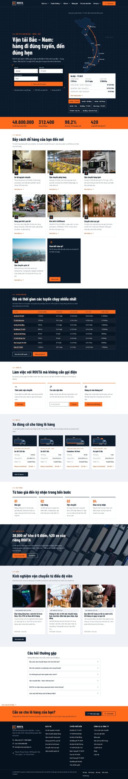 Mẫu website vận tải, logistics, kho bãi ROUTA